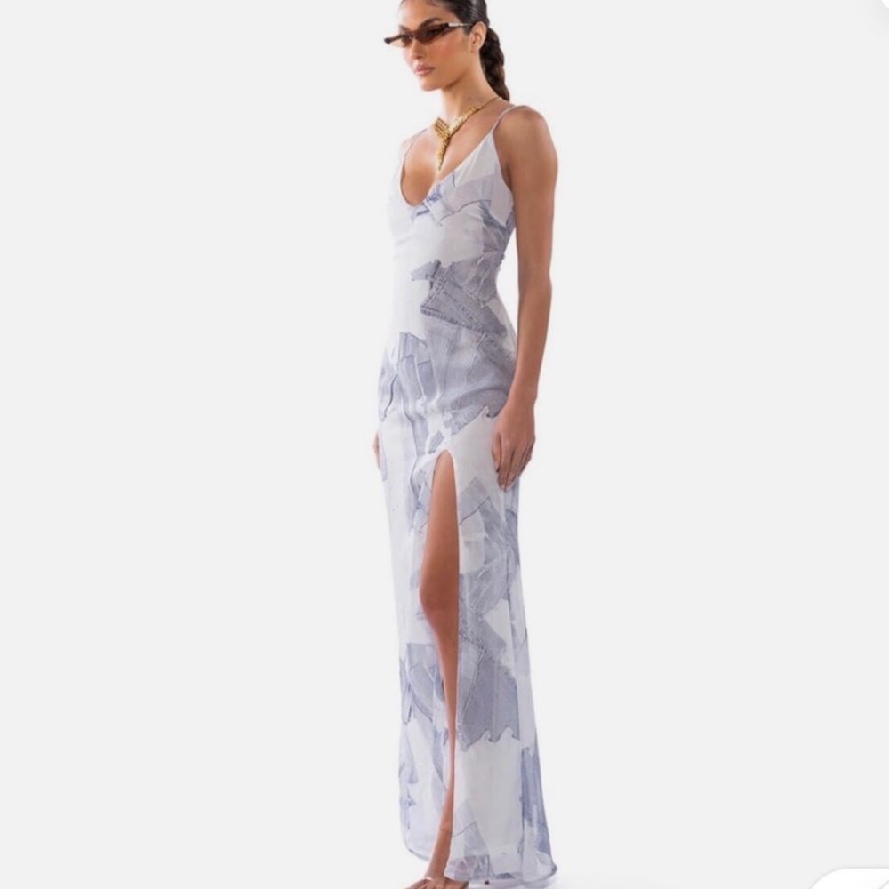 Akira JADE PRINT SLIT MAXI DRESS size L Spring, Cocktail Dress
